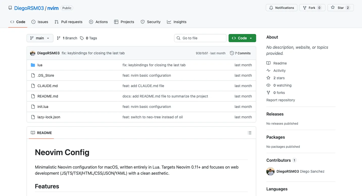 NeoVim Config website screenshot